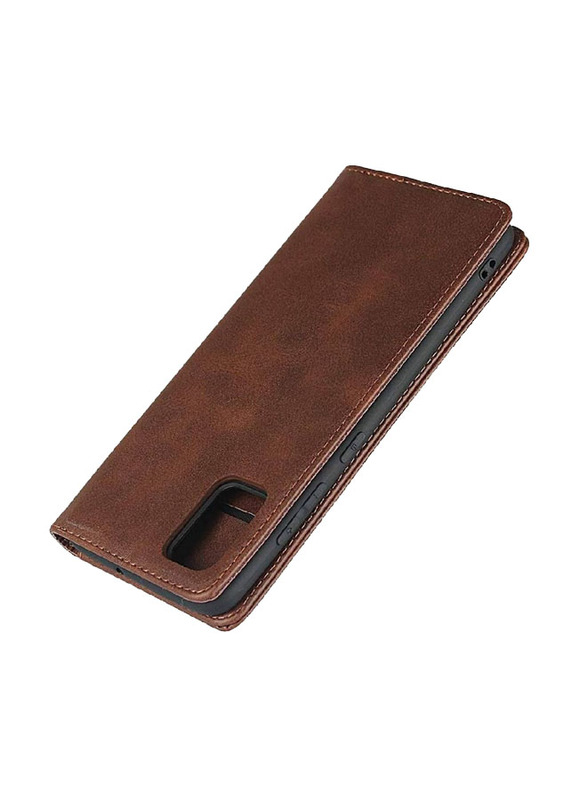 Samsung Galaxy A51 Leather Wallet Flip Mobile Phone Case Cover, Dark Brown