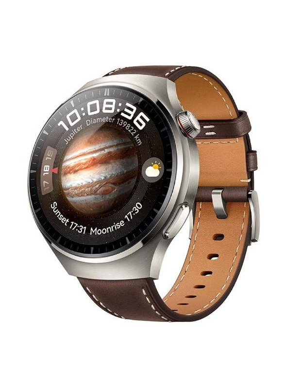 Perfii Replacement Genuine Leather Strap for Huawei Watch 4 Pro, Brown