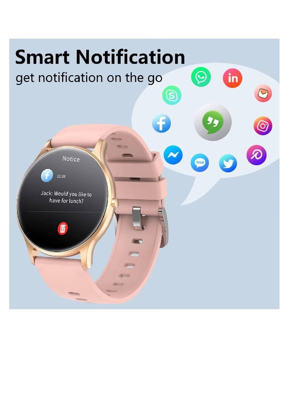 Full Touch Large Display Round Smart Watch, Gold/Pink