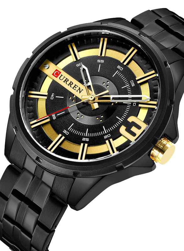 Curren Analog Watch for Men with Stainless Steel Band, Water Resistant, 8333, Black-Gold/Black