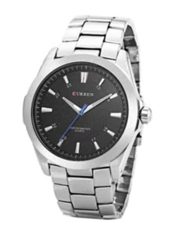 Curren Analog Watch for Men with Stainless Steel Band, Water Resistant, 8109, Black-Silver