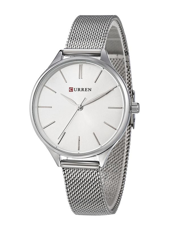 Curren Analog Watch for Women with Stainless Steel Band, Water Resistant, 2578036, Silver-White