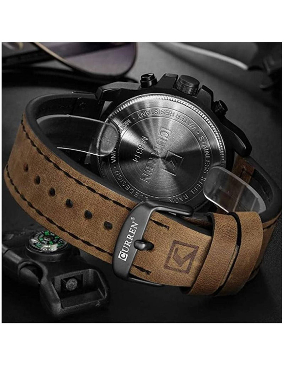 Curren Analog Watch for Men with Leather Band, Water Resistant and Chronography, Brown-Brown