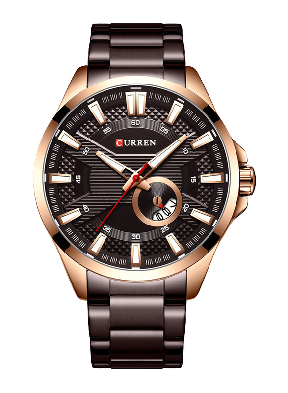 Curren Analog Watch for Men with Stainless Steel Band, Water Resistant & Chronograph, 8372-4, Brown