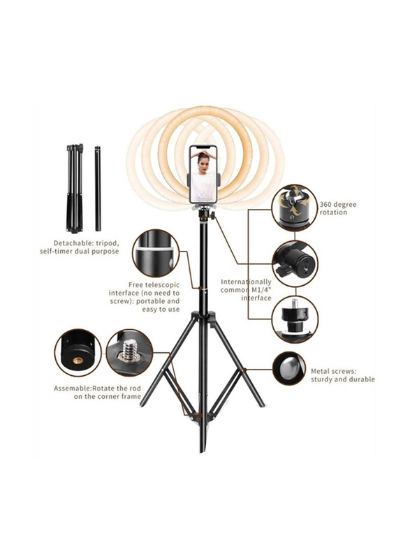 10-inch Adjustable Brightness Ring Light with Tripod Stand for Making Tiktok Video, Black