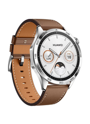 ICS Replacement Genuine Leather Adjustable Wrist Strap 22mm for Huawei Watch GT 4 46mm, Brown