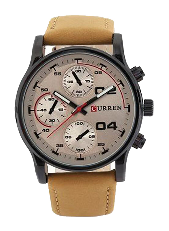 Curren Analog Watch for Men with Leather Band, Water Resistant and Chronograph, 2724450000000, Beige-Grey