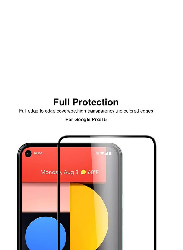 Google Pixel 5 Full Coverage Protective HD Clear Bubble Free Tempered Glass Screen Protector, Clear/Black