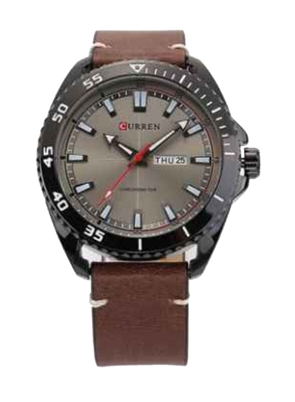 

Curren Analog Watch for Men with Leather Band, Water Resistant, 8272, Brown-Grey