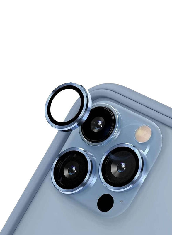 Apple iPhone 14 Pro 9H Tempered Glass Camera Cover Metal Individual Ring Lens Protector, Blue