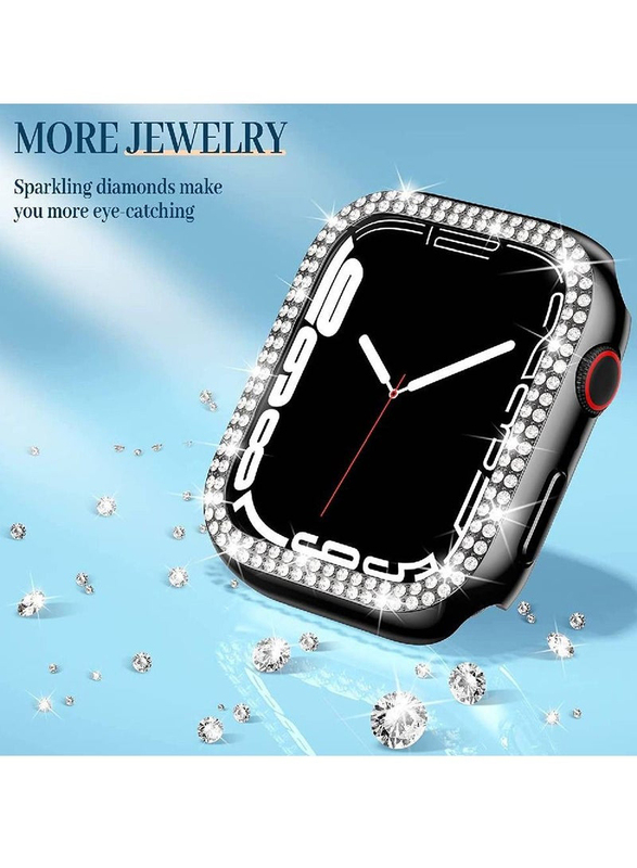 Bling Crystal Diamond Protective Bumper Frame Smartwatch Case Cover for Apple Watch 45mm, Black