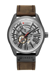 Curren Analog Watch for Men with Leather Band, Chronograph, J3560BW-KM, Brown-Grey