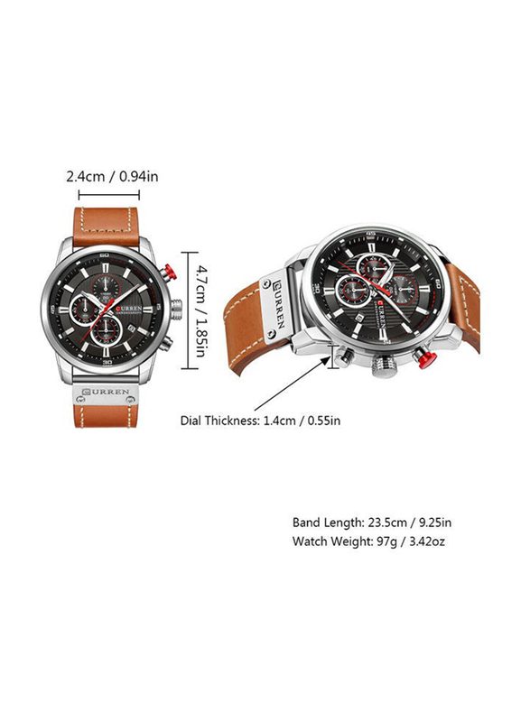 Curren Analog Watch for Men with Leather Band, Water Resistant, J3103KB-KM, Brown-Black