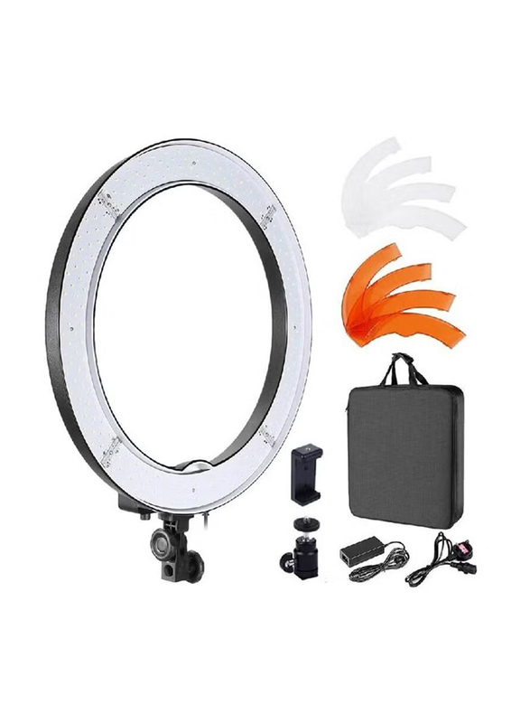 18-Inch 55W Dimmable 5500K 240 LEDs Ring Light Kit with Color Filter and Ball head Phone Holder Carrying Bag, Black/White