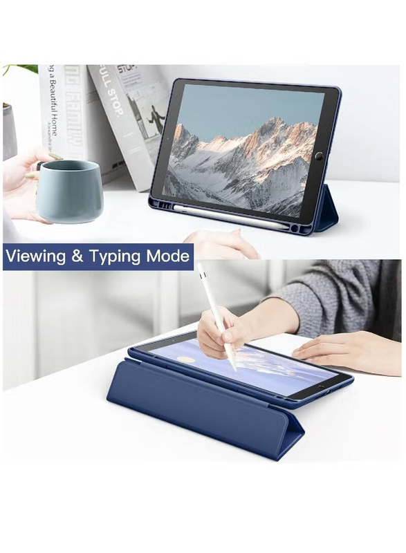 10.2-inch Apple iPad (7th/8th/9th Generation) (2021/2020/2019) Auto Wake/Sleep Back Shell Slim Stand Shockproof Tablet Case Cover with Pencil Holder, Blue