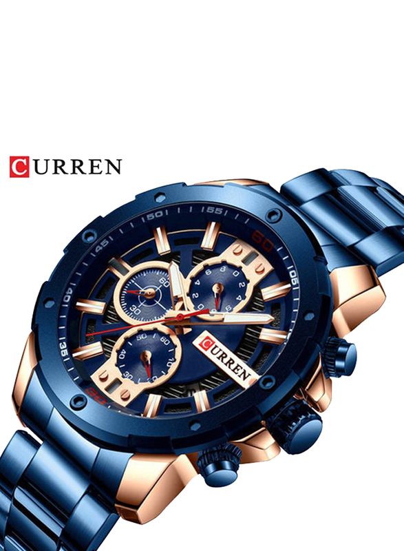 Curren Analog Watch for Men with Stainless Steel Band, Water Resistant, J4006BL-KM, Blue-Black