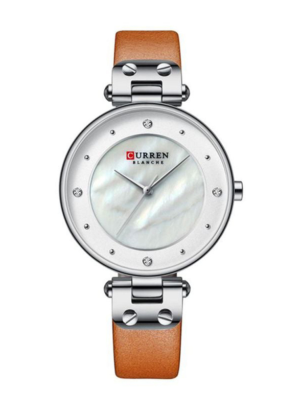 Curren Analog Watch for Women with Leather Band, Water Resistant, J4028LBR-KM, Brown-White