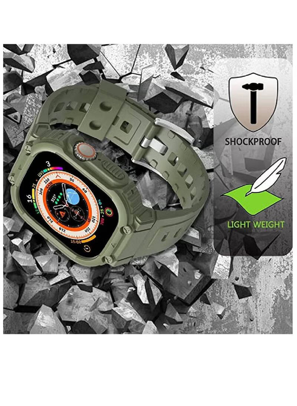 Icu Protective Shockproof Band with Bumper Rugged Men TPU Sport Case for Apple Watch Ultra 49mm, Green