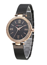 Curren Analog Watch for Women with Stainless Steel Band, Water Resistant, 2358899, Black-Gold