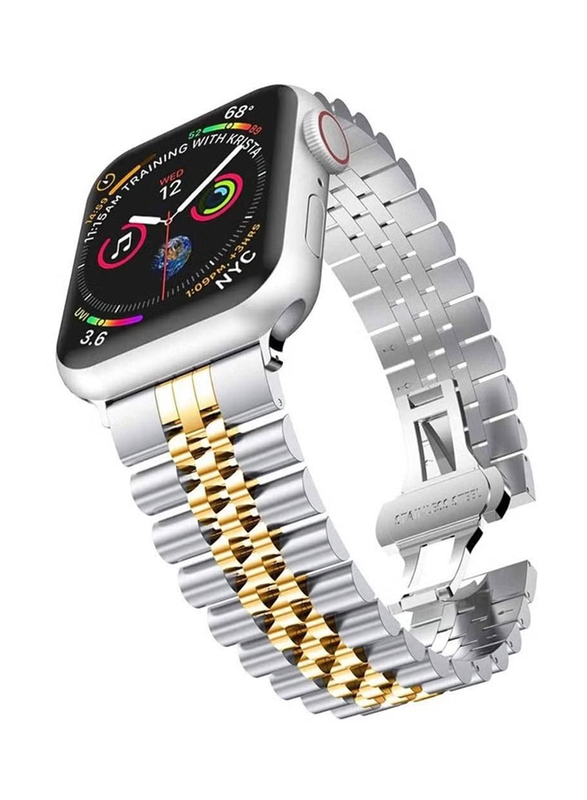 Replacement Stainless Steel Magnetic Metal Strap for Apple Series 8/7/6/5/4/SE 45mm/44mm/42mm l Ultra Watch 49mm, Silver/Gold