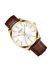 Curren Analog Watch for Men with Leather Band, Water Resistant, 8365, White-Brown