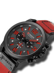 Curren Analog Watch for Men with Leather Band, Water Resistant and Chronograph, 8314, Red-Black