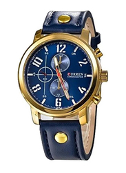 Curren Analog Watch for Men with Leather Band, Water Resistant and Chronograph, 8192, Blue