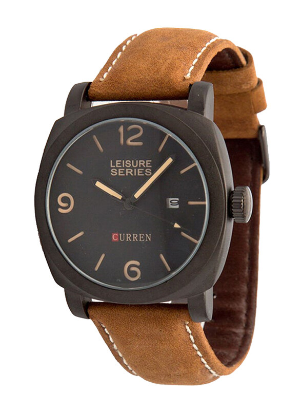 

Curren Analog Watch for Men with Leather Band, Water Resistant, Brown-Black