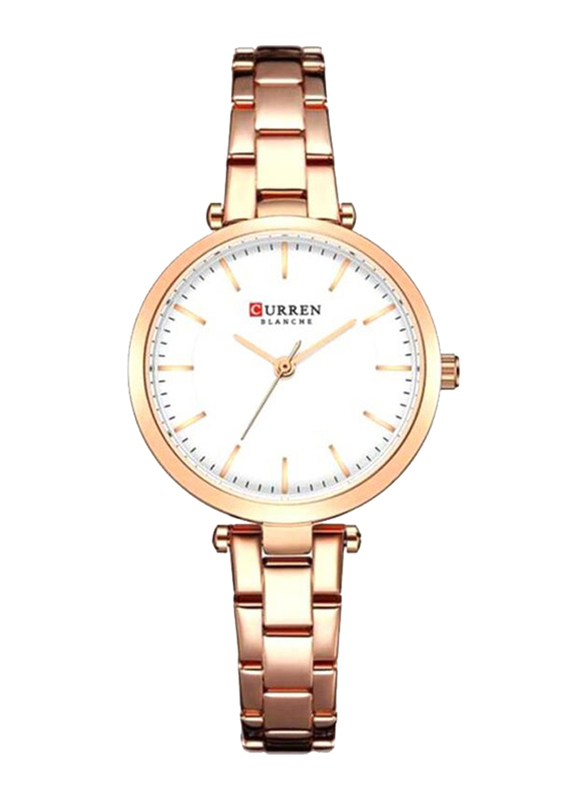 Curren Analog Watch for Women with Stainless Steel Band, Water Resistant, 9054, Rose Gold-White