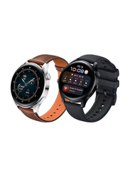 Replacement Genuine Leather & Silicone Strap for Huawei Watch GT3 Pro, 2 Pieces, Black/Brown