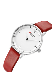 Curren Analog Watch for Girls with Leather Band, Water Resistant, C9039L-4, Red-White