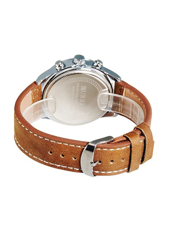 Curren Analog Watch for Men with Leather Band, Water Resistant, 8152, Brown-White