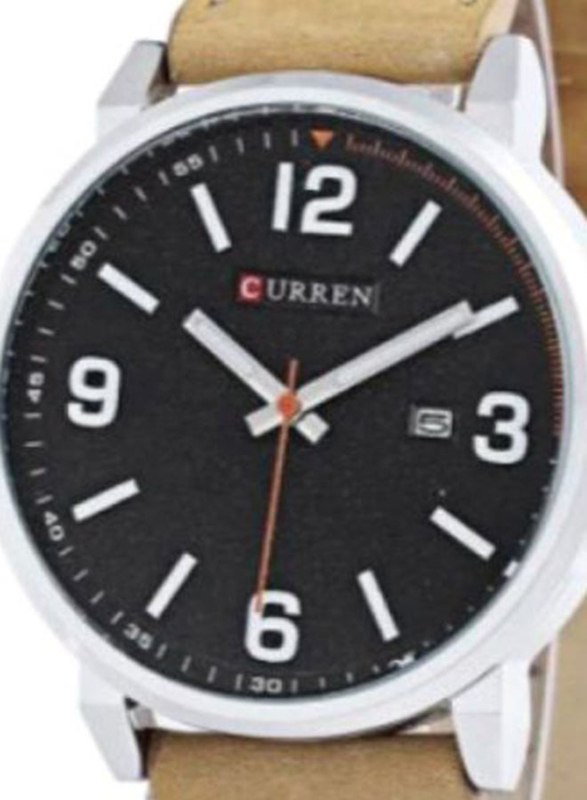 Curren Analog Watch for Men with Leather Band, Water Resistant, 8218, Beige-Black