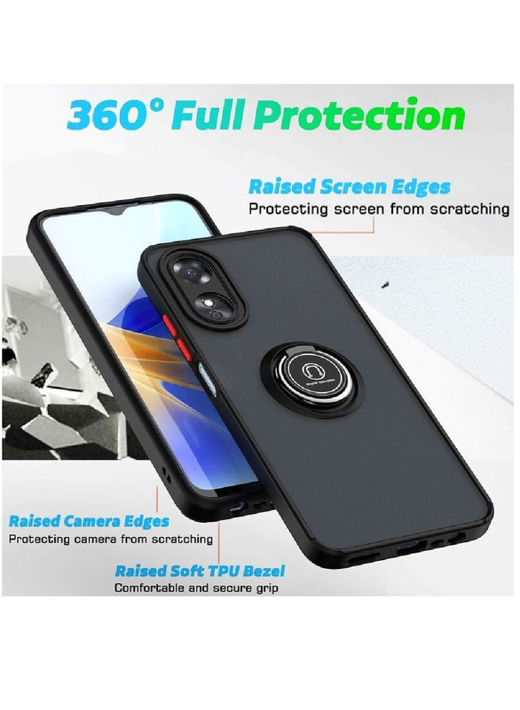 Olliwon Oppo Reno 8 T 5G Protective Shockproof Metal Ring Holder Mobile Phone Case Cover, Black