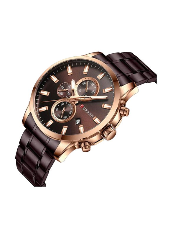 Curren Analog Watch for Men with Stainless Steel Band, Water Resistant and Chronograph, 4338, Brown