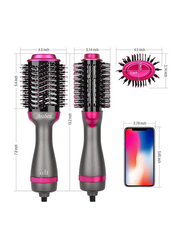 3-in-1 Hair Dryer One Step Hot Air Brush, Grey/Pink