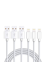 1-Meter USB Data Cable, USB Type A to Lightning Cable, 3 Pieces, White