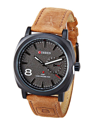 Curren Analog Watch for Men with Leather Band, 8139, Brown-Black