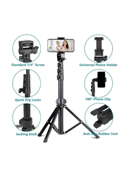 Extendable Selfie Stick Tripod Stand with Bluetooth Remote for iPhone and Android Phone, Black