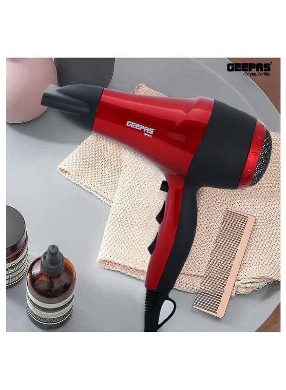 Geepas 2000W 2 Speed & 3 Heat Cool Shot Ionic Hair Dryer, Red