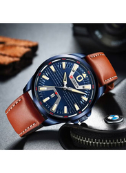 Curren Quartz Analog Watch for Men with Leather Band, Water Resistant, J4364BL-KM, Brown-Blue
