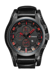 Curren Analog Watch for Men with Leather Band, Water Resistant and Chronograph, 8192, Black