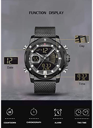 Naviforce Analog + Digital Watch for Men with Stainless Steel Band, Water Resistant, Black