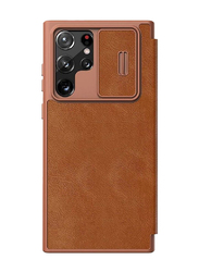 Nillkin Samsung Galaxy S23 Ultra Luxury Wallet Business Style with Card Slot and Camera Protection Leather Mobile Phone Flip Case Cover, Brown