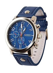 Curren Analog Watch for Men with Leather Band, Water Resistant and Chronograph, 8192, Blue