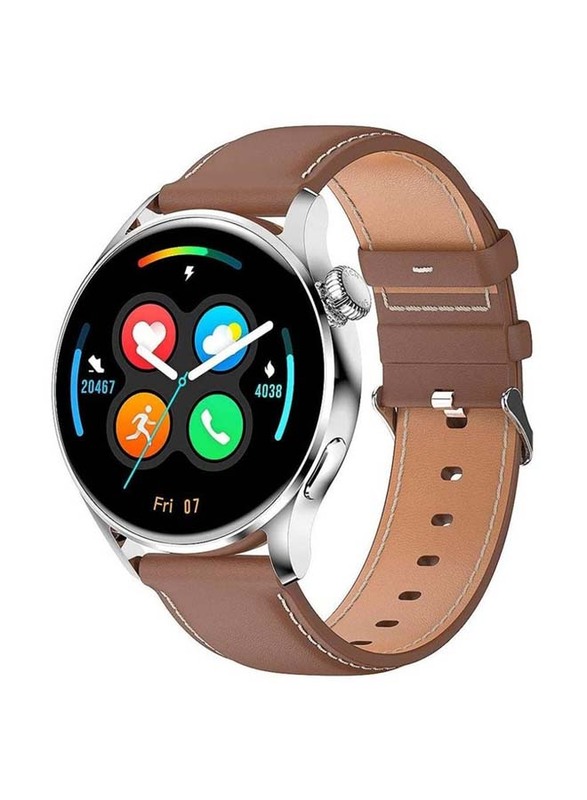 Full Touch Screen Round Smartwatch With Heart Rate Monitor, Brown