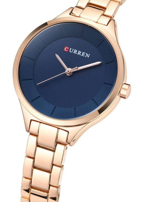 Curren Analog Watch for Women with Metal Band, 8269A, Blue-Rose Gold