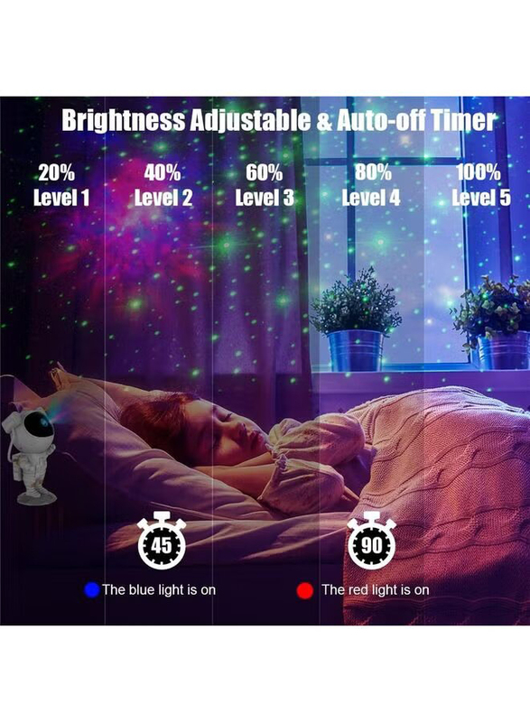 Kids Astronaut Star Galaxy Projector Light with Timer and Remote Control, White