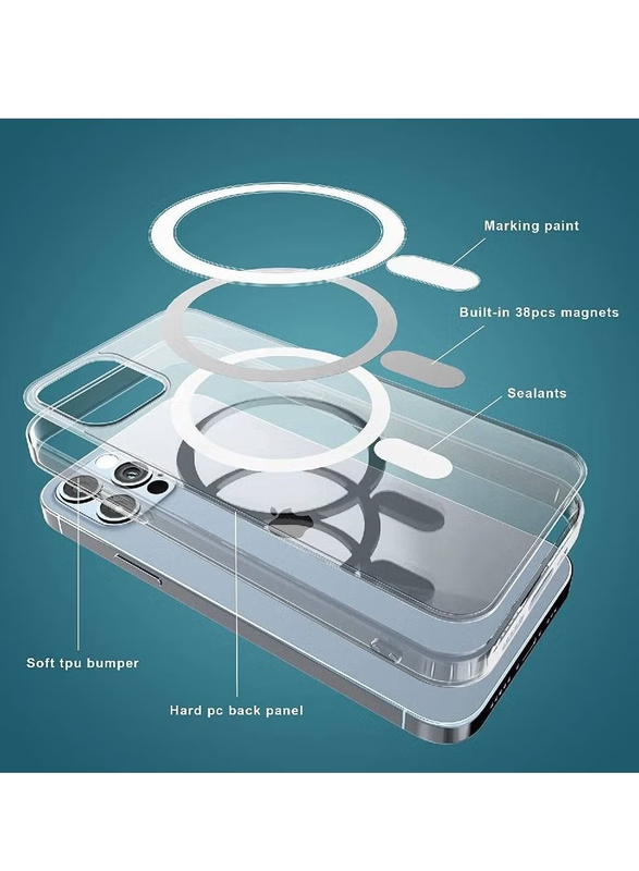 Apple iPhone 13 Pro Max Protective Transparent MagSafe Mobile Phone Back Case Cover, Clear