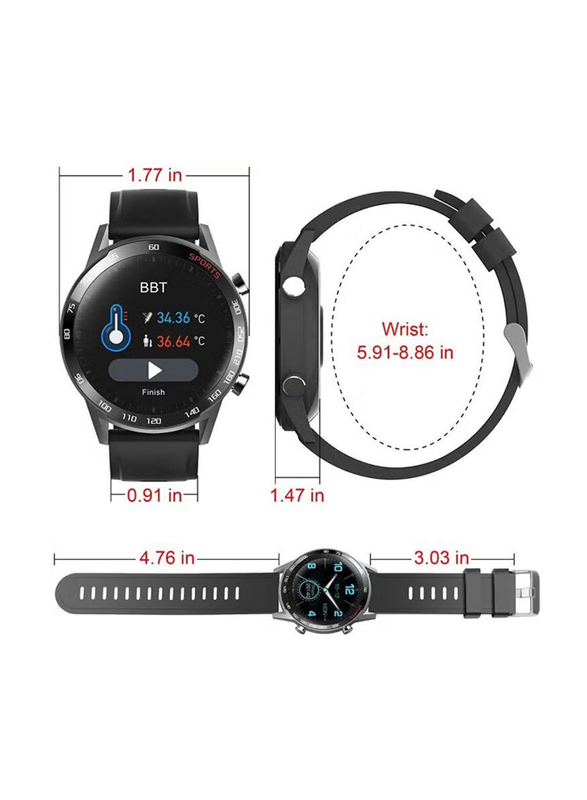 Heart Rate Blood Pressure Monitor Step Counter Sleep Tracker IP67 Waterproof 46mm Smartwatch, Black